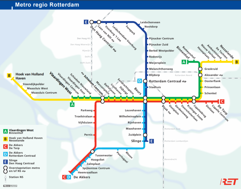 The subway or metro lines in Rotterdam, 2022